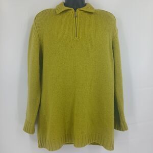 Vintage Moda Int'l Mens Wool Sweater Chartreuse Green Knit Tunic Zip Polo L